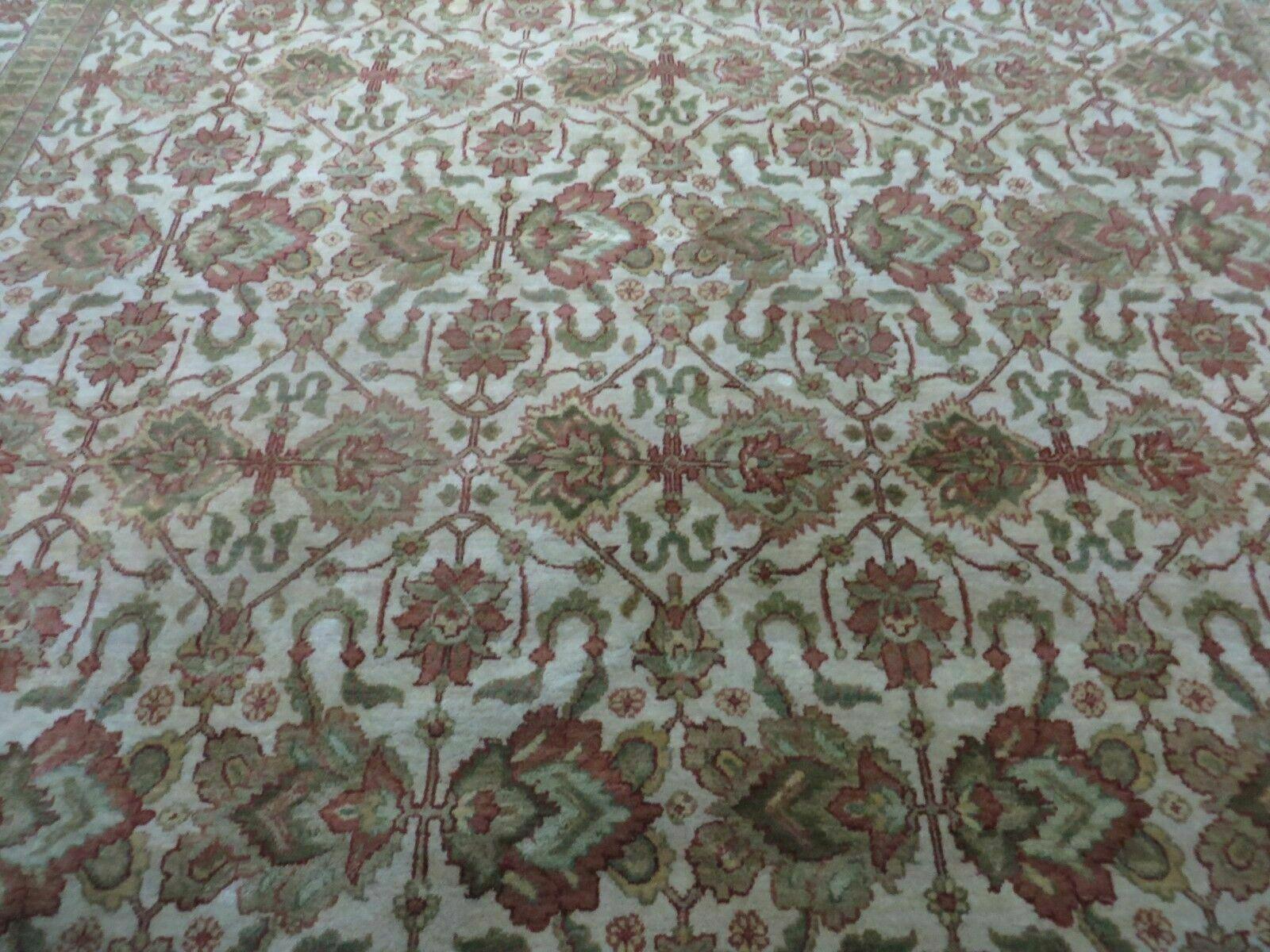 8' 5" X 12' Handmade India Agra Floral Oriental Wool Rug Tea Washed Carpet Nice - Nuvé