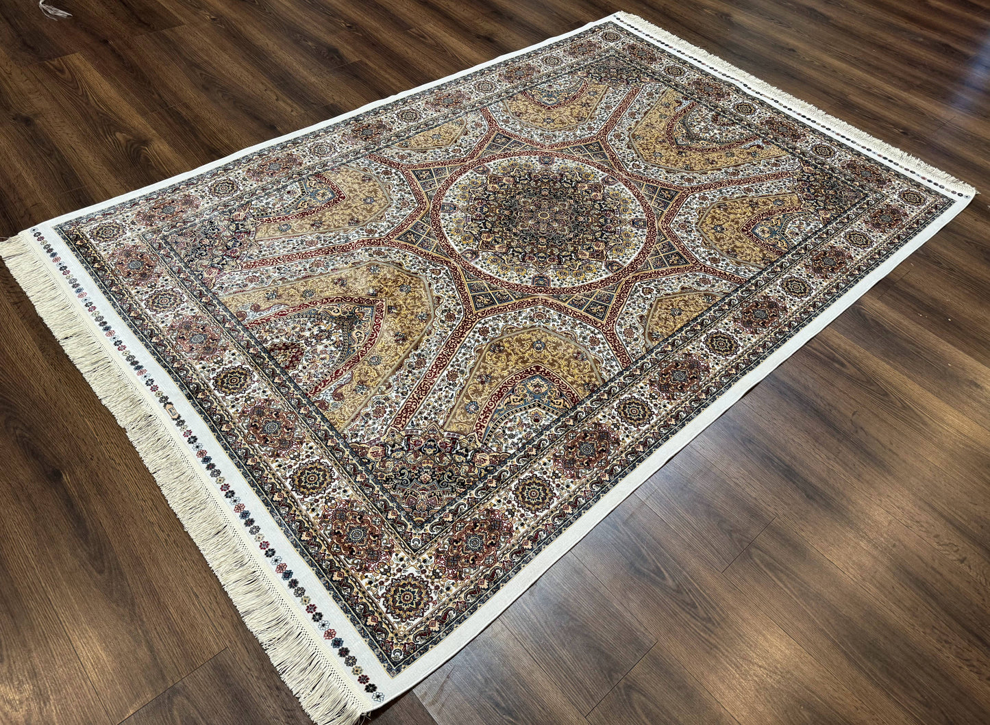 Turkish Silk Rug 5 x 7.6, Dome Design, Bamboo Silk, New - Nuvé