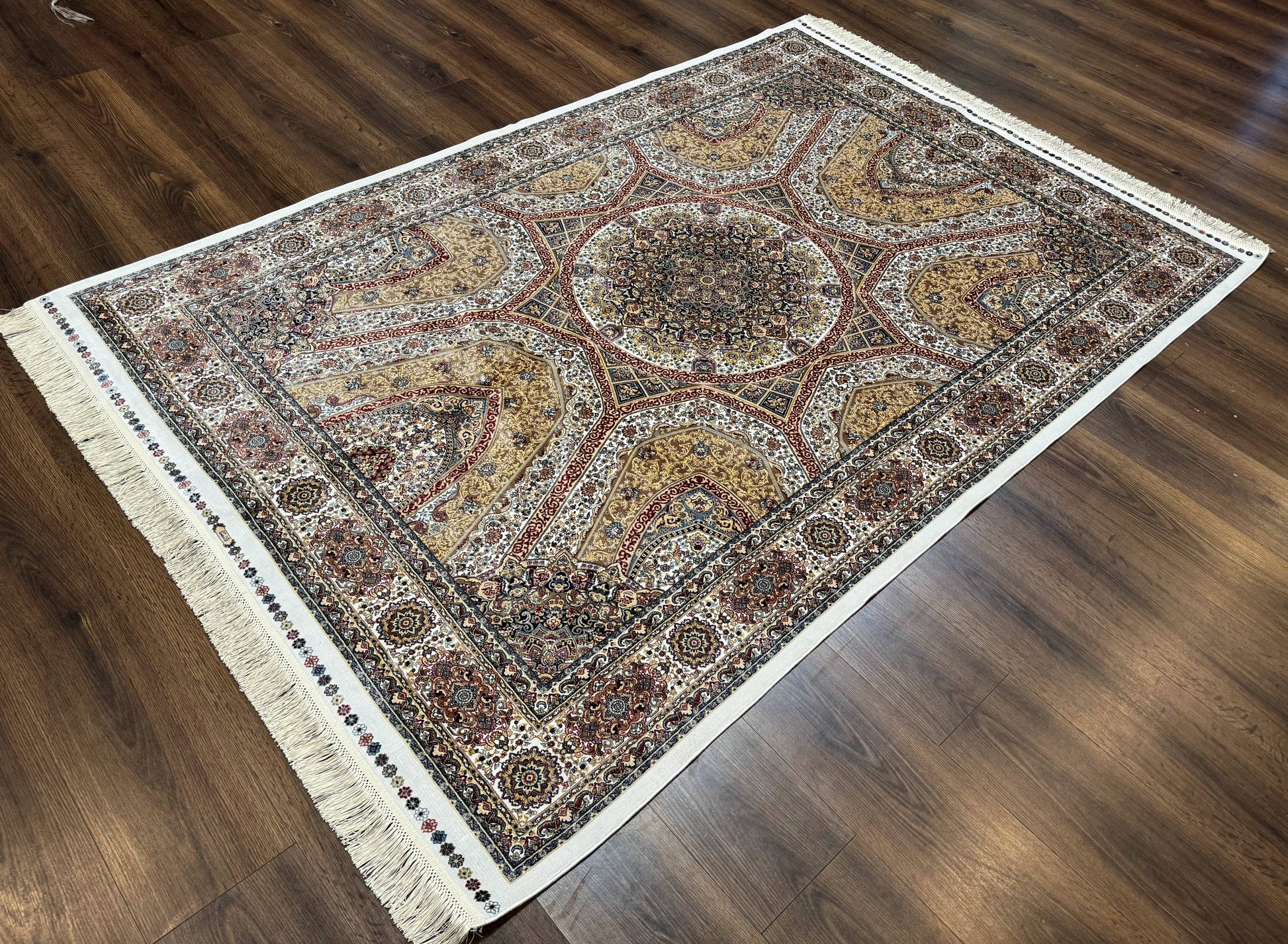 Turkish Silk Rug 5 x 7.6, Dome Design, Bamboo Silk, New - Nuvé