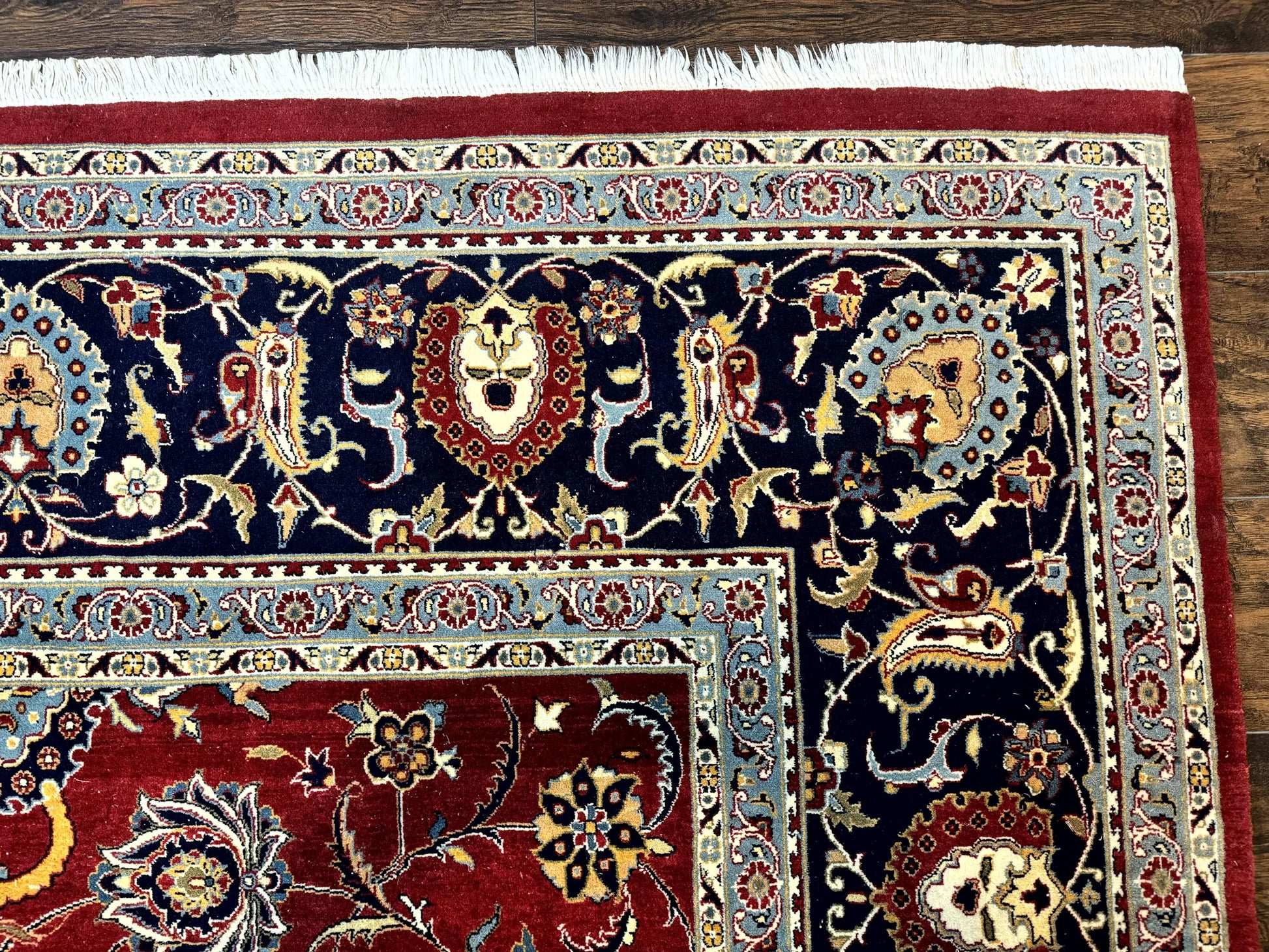 Pak Persian Rug 9x12, Red and Navy Blue, Floral Allover, Hand Knotted Vintage Wool Carpet, Fine 260 KPSI - Nuvé