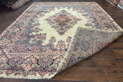 Persian Sarouk Rug 9x12, Ivory & Blue, Semi Open Field - Nuvé