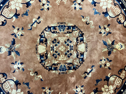 Antique Round Chinese Wool Rug 8x8, Chinese Peking Carpet, Asian Oriental Carpet 8 x 8 ft, Chinese Art Deco Rug, Nichols Rug - Nuvé