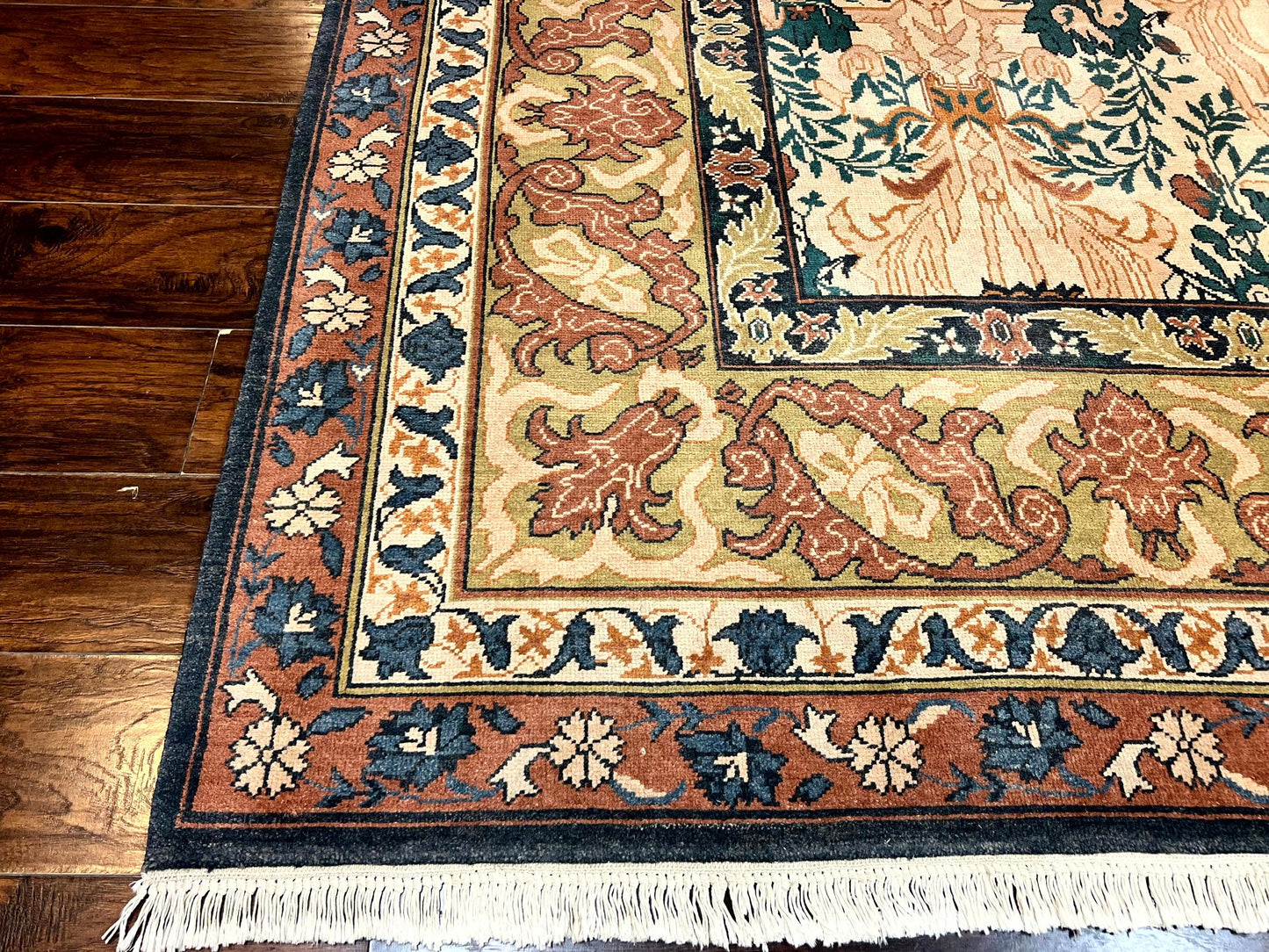 10x13 Wool Rug, Floral Pattern, Birds, Handmade Vintage Carpet, Couristan Rug, Beige - Nuvé