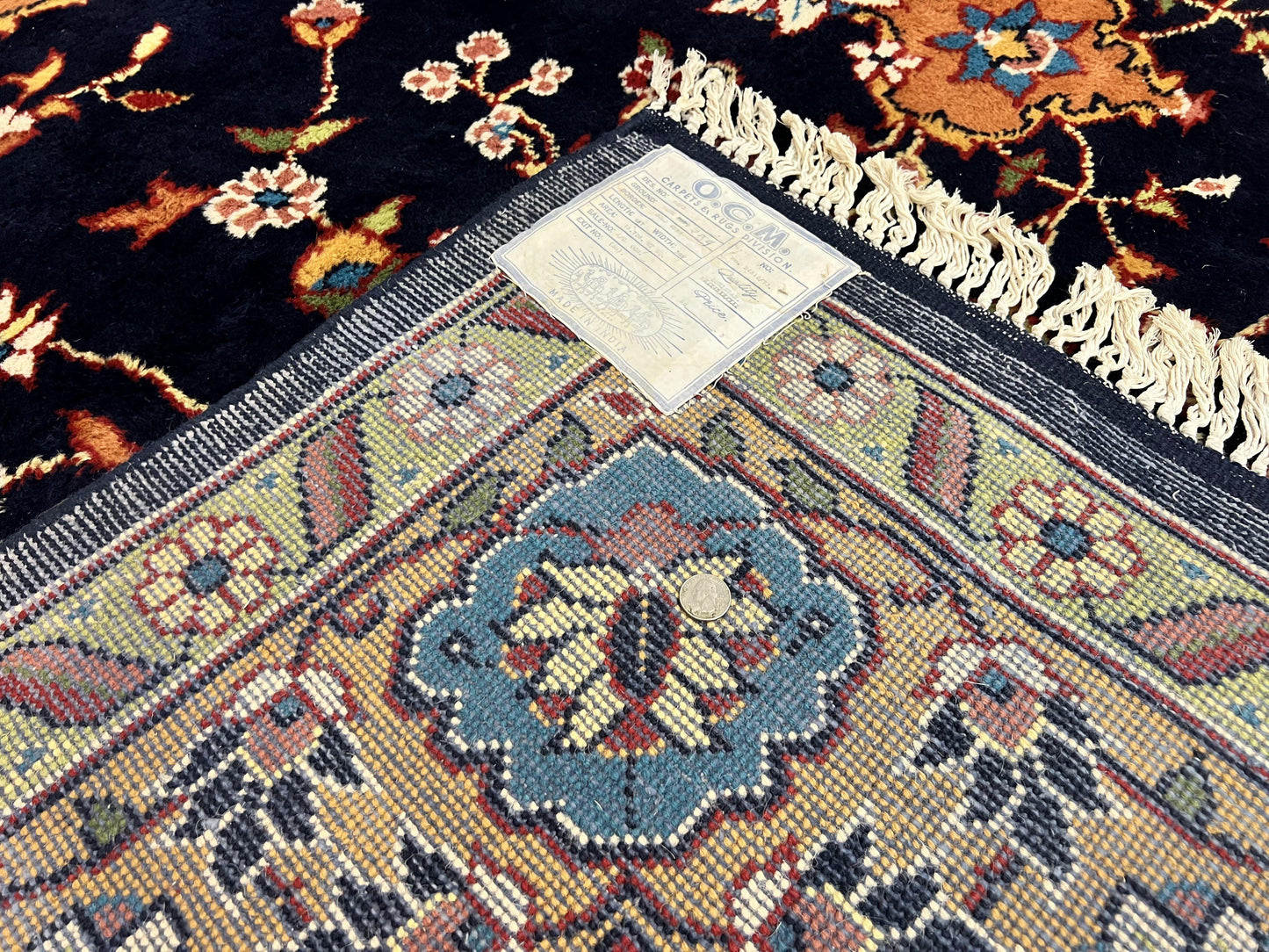 Indo Persian Rug 12x15, Mahal Sarouk Rug 12 x 15, Wool Hand Knotted Vintage Carpet, Navy Blue, Oversized Rug, Center Medallion - Nuvé
