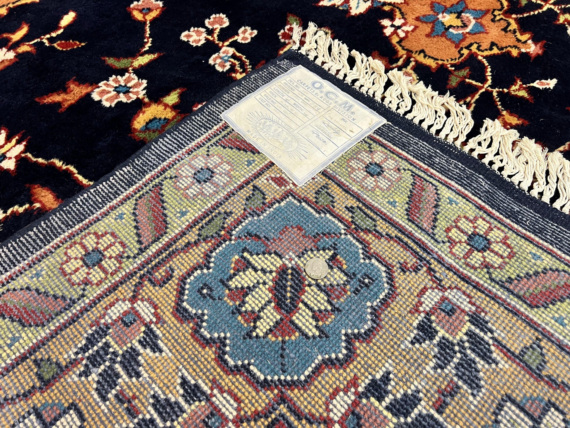 Indo Persian Rug 12x15, Mahal Sarouk Rug 12 x 15, Wool Hand Knotted Vintage Carpet, Navy Blue, Oversized Rug, Center Medallion - Nuvé