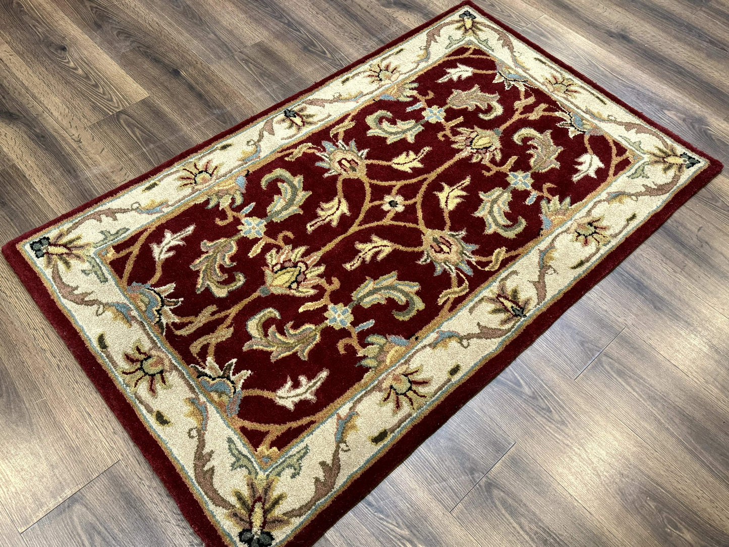 Small Floral Wool Rug 3x5, Safavieh Heritage Collection, Dark Red, Pair A - Nuvé