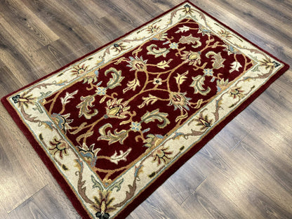 Small Floral Wool Rug 3x5, Safavieh Heritage Collection, Dark Red, Pair A - Nuvé