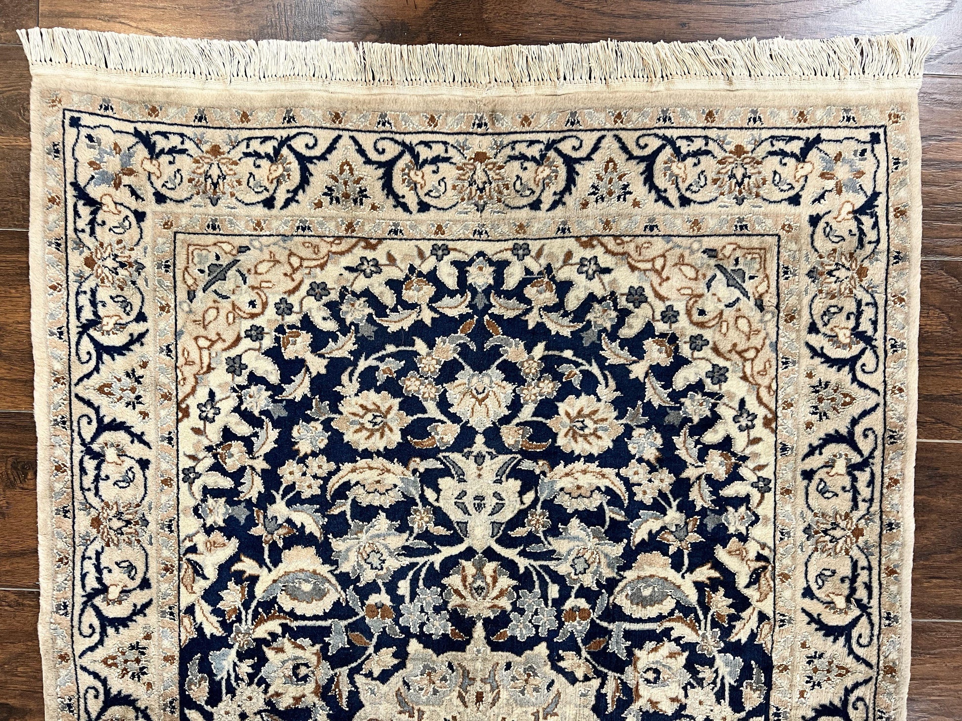 Persian Nain Rug 3x5, Floral Medallion Oriental Carpet, Very Fine Hand Knotted Handmade Wool and Silk Highlights Rug, Vintage Semi Antique - Nuvé