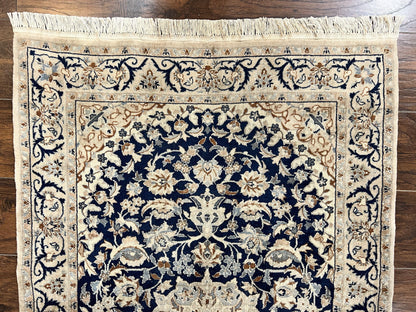 Persian Nain Rug 3x5, Floral Medallion Oriental Carpet, Very Fine Hand Knotted Handmade Wool and Silk Highlights Rug, Vintage Semi Antique - Nuvé