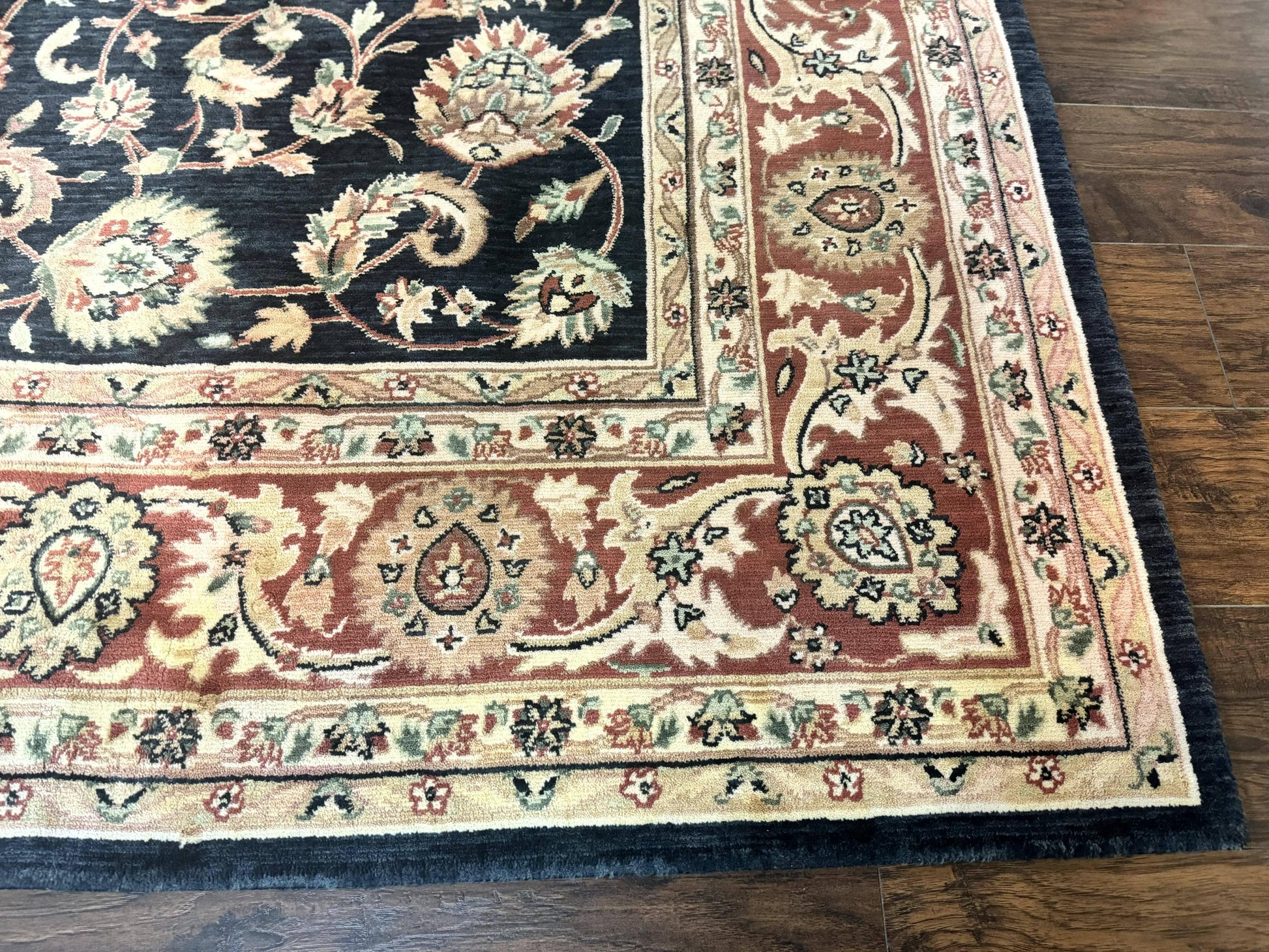 Vintage Oriental Rug 8x11, Floral Persian Design Carpet, Turkish Power Loomed Rug, Navy Blue Red Cream - Nuvé