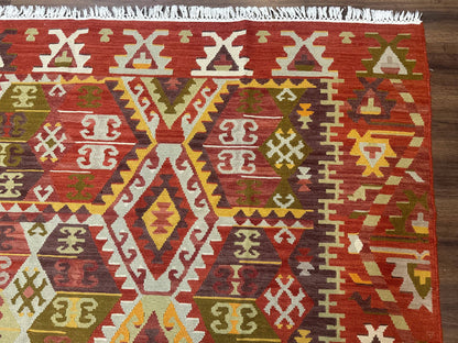 Turkish Kilim Rug 8x10, Geometric Design, Large Kilim Carpet - Nuvé