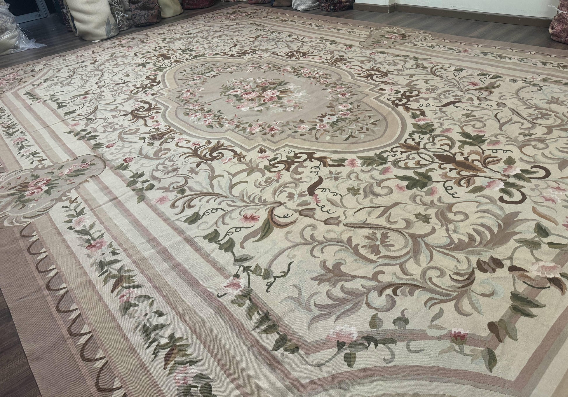 Palace Sized Aubusson Rug 13 x 20, Flatweave Aubusson Weave, Oversized Rug, European French Elegant Design - Nuvé