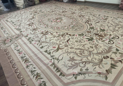 Palace Sized Aubusson Rug 13 x 20, Flatweave Aubusson Weave, Oversized Rug, European French Elegant Design - Nuvé