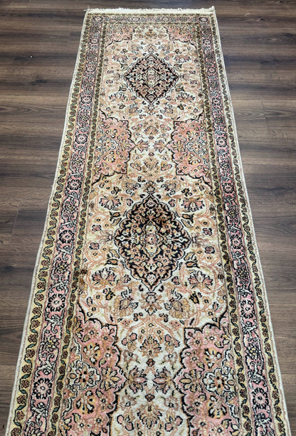 Silk Indian Kashmiri Runner Rug 2.7 x 9.8, Floral Medallions - Nuvé