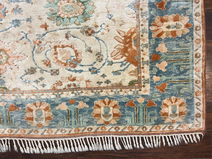 Turkish Oushak Rug 9x10, Farmhouse Rug, Beige & Light Blue - Nuvé