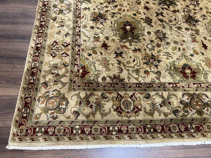 Indian Mahal Rug 8x10, Allover Floral Mahal Oriental Carpet 8 x 10, Handmade Hand Knotted Wool Rug, Indo Persian Area Rug, Tea-Washed Tan - Nuvé
