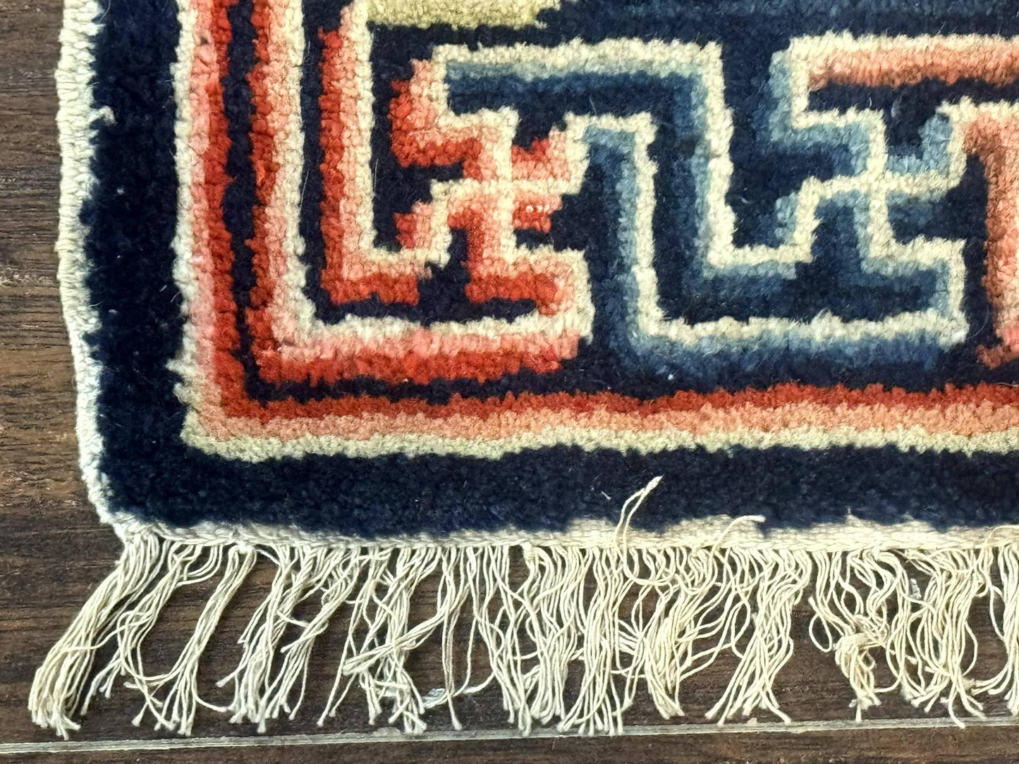 Small Antique Chinese Rug 2x2, Red Blue Square Rug Mat, Handmade, Tibetan Rug - Nuvé