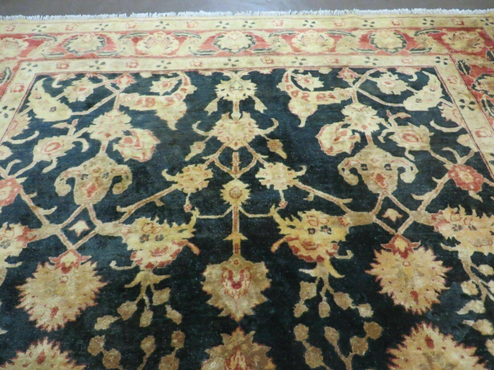 8' X 9' Handmade Pakistan Wool Cotton Rug Peshawar Black Floral Nice # 200C - Nuvé