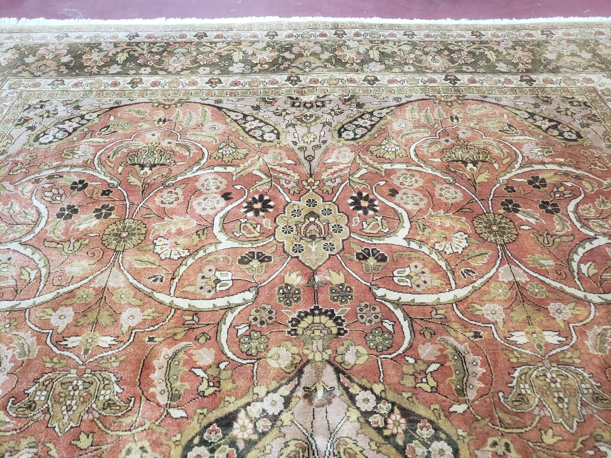 Indo Persian Rug 8x10, Vintage Indian Rug 8 x 10, Fine Hand-Knotted Wool Rug, Rose Clay Red Beige Brown Handmade Area Rug, Floral Medallion - Nuvé