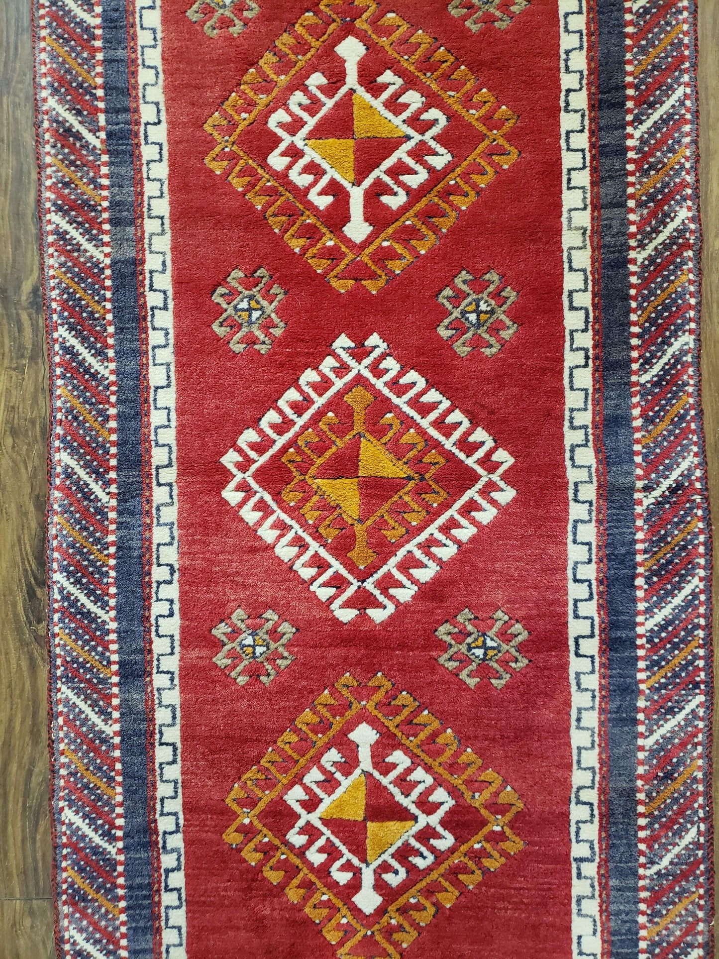 Vintage Turkish Kazak Rug 2.5 x 5 Red Wool Carpet Medallions Runner Geometric - Nuvé