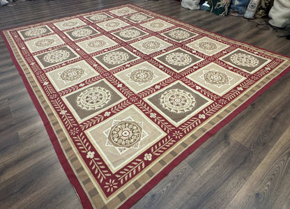 Needlepoint Rug 9x12, Panel Design, Burgundy Taupe, Elegant - Nuvé