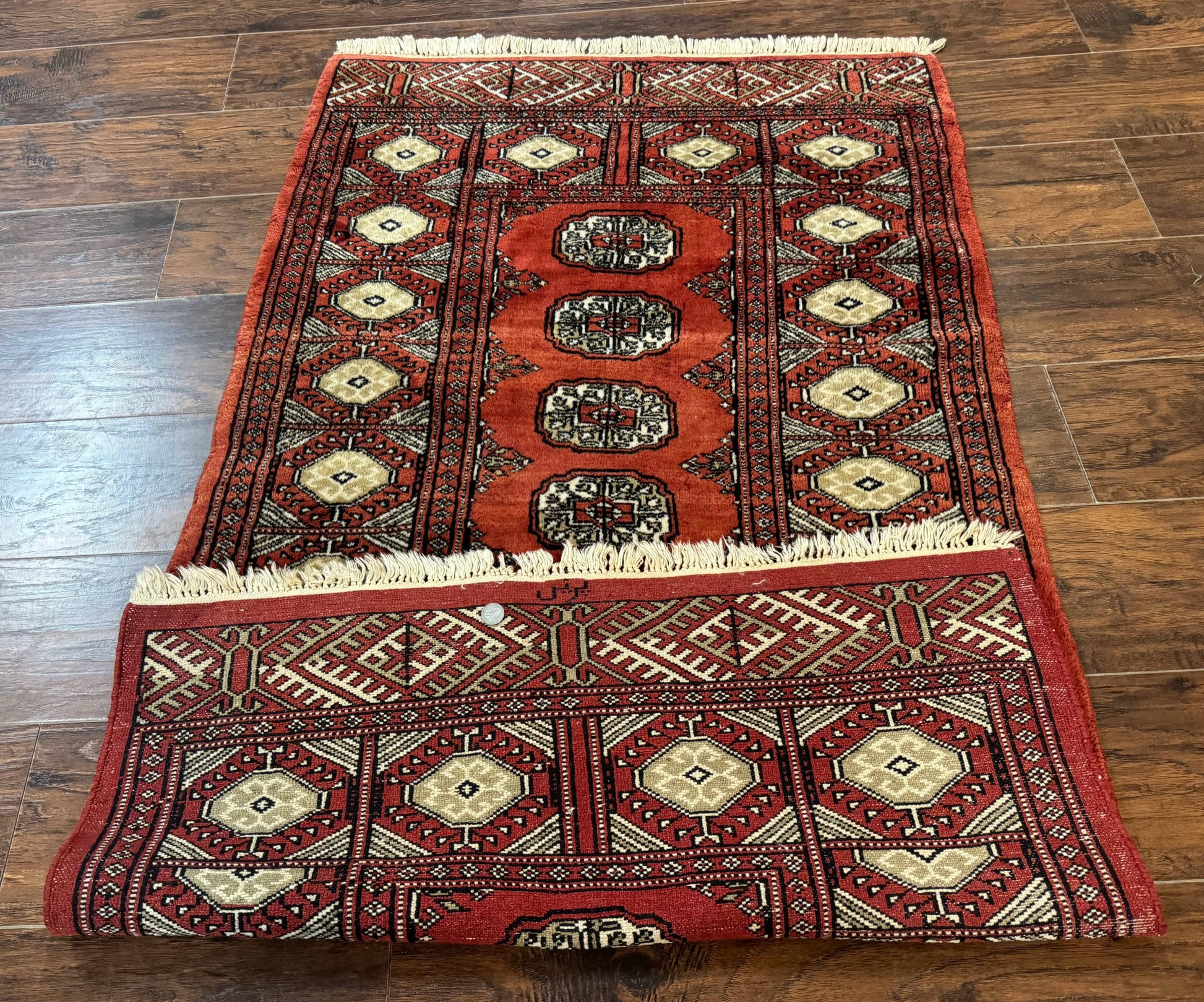 Red Pakistani Turkoman Rug 3x5, Bokhara Design, Vintage, Signed - Nuvé