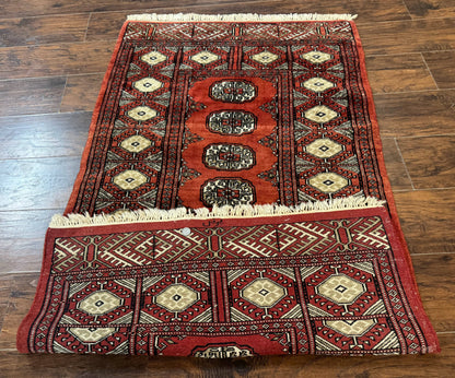Red Pakistani Turkoman Rug 3x5, Bokhara Design, Vintage, Signed - Nuvé