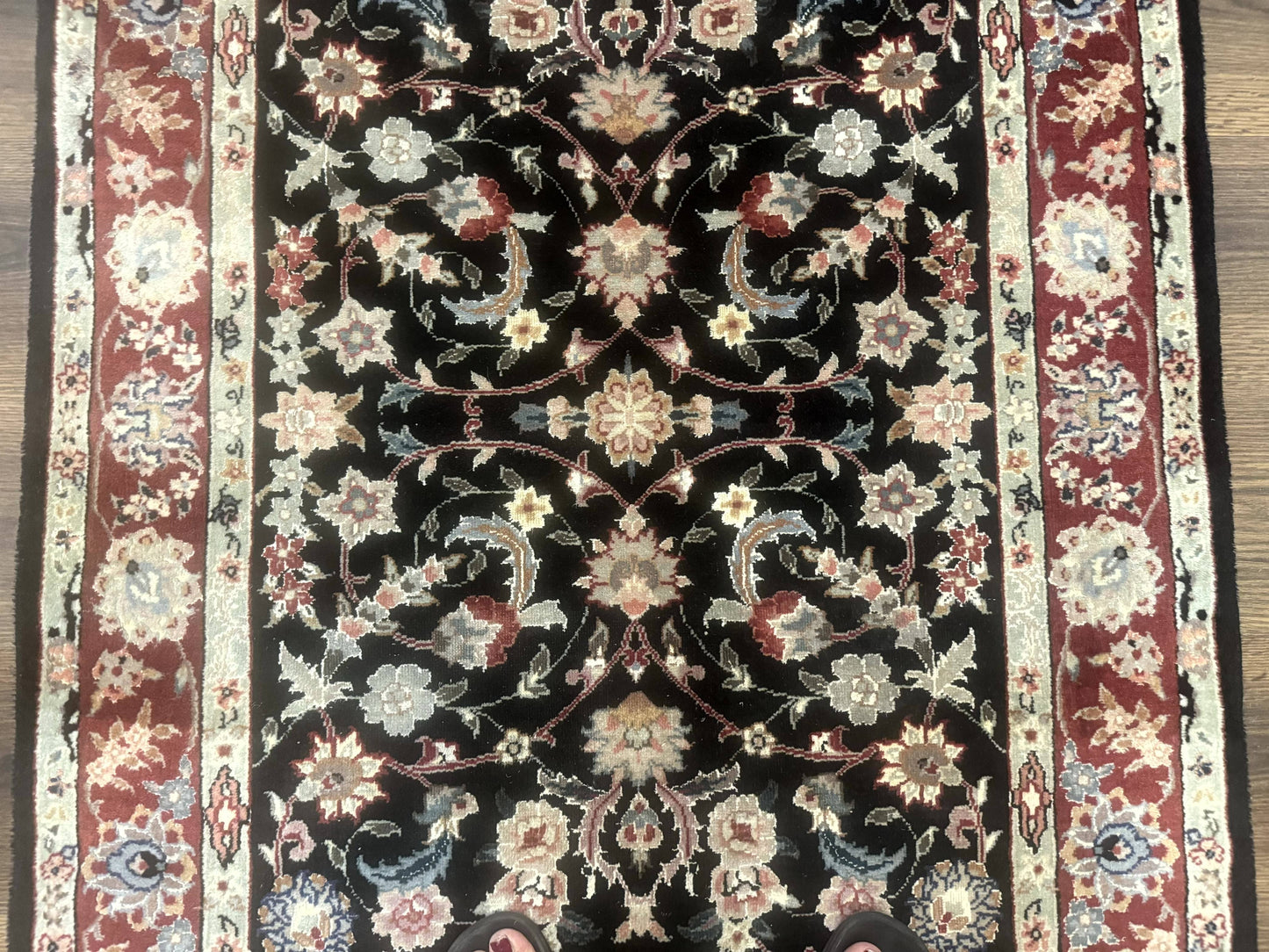 Black Sino Persian Rug 3x5, Wool with Silk Highlights, Floral, Fine 170 KPSI - Nuvé