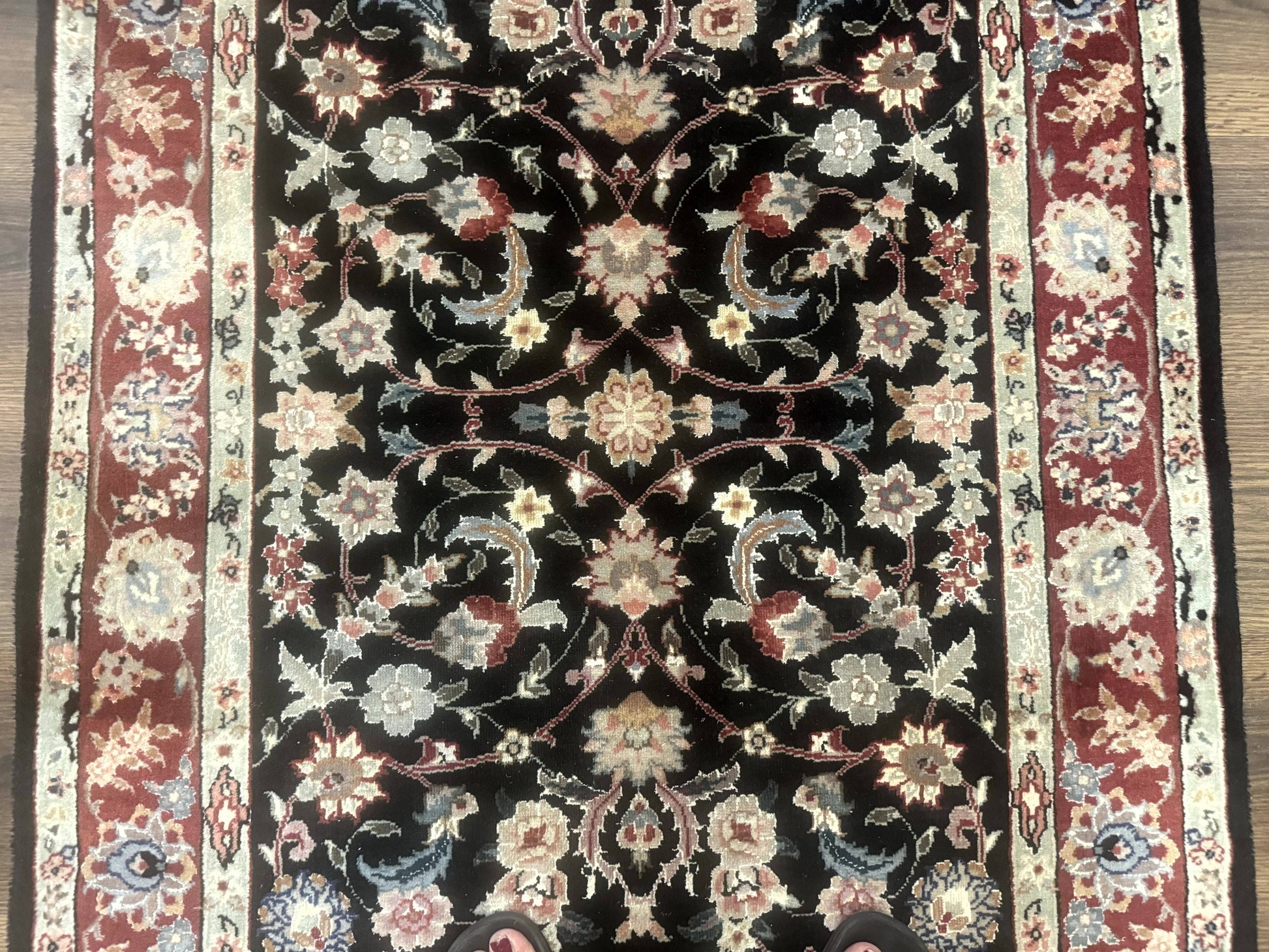 Black Sino Persian Rug 3x5, Wool with Silk Highlights, Floral, Fine 170 KPSI - Nuvé