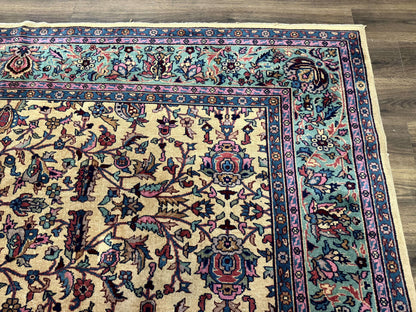 Antique Persian Rug 10x15, Camel and Cyan, Allover Pattern, Rare, Samarkand Rug - Nuvé