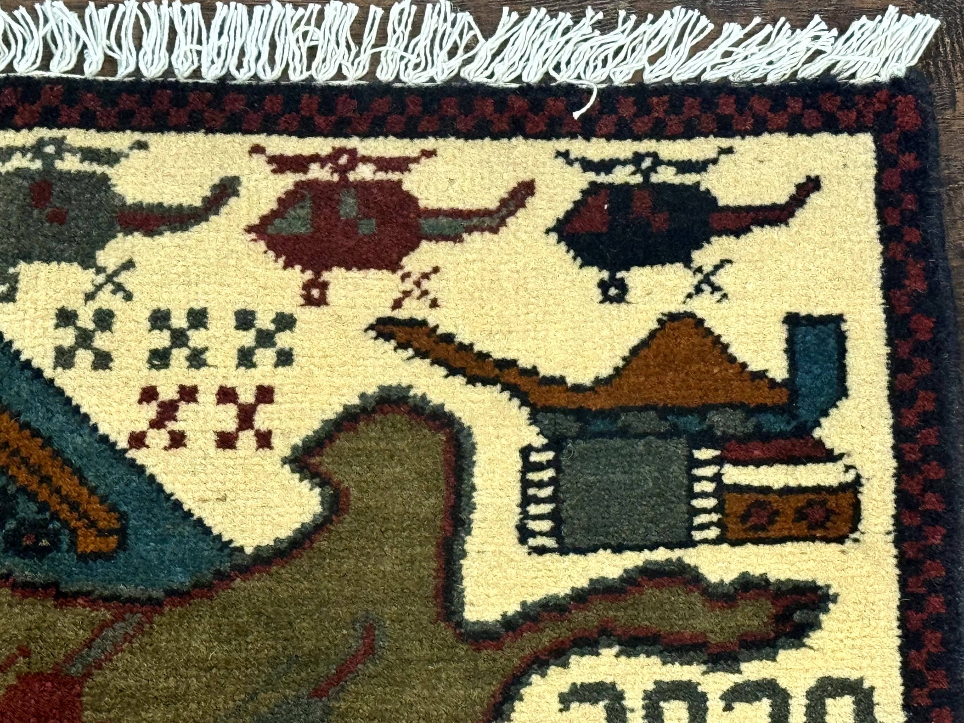 Afghan War Rug, Helicopters Tanks Guns, Handmade, Wool, 2x3 - Nuvé