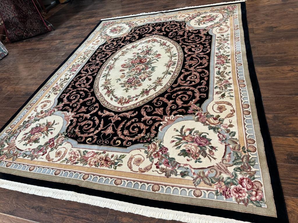 Aubusson Rug 8x10, Floral, Wool Pile, Elegant, European Design, Handmade, Fine - Nuvé