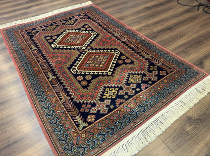 5x7 Persian Tribal Design Rug, Wool, Geometric Medallions, Vintage, Power Loomed - Nuvé