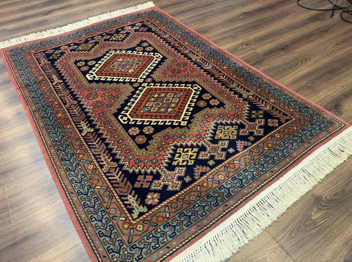 5x7 Persian Tribal Design Rug, Wool, Geometric Medallions, Vintage, Power Loomed