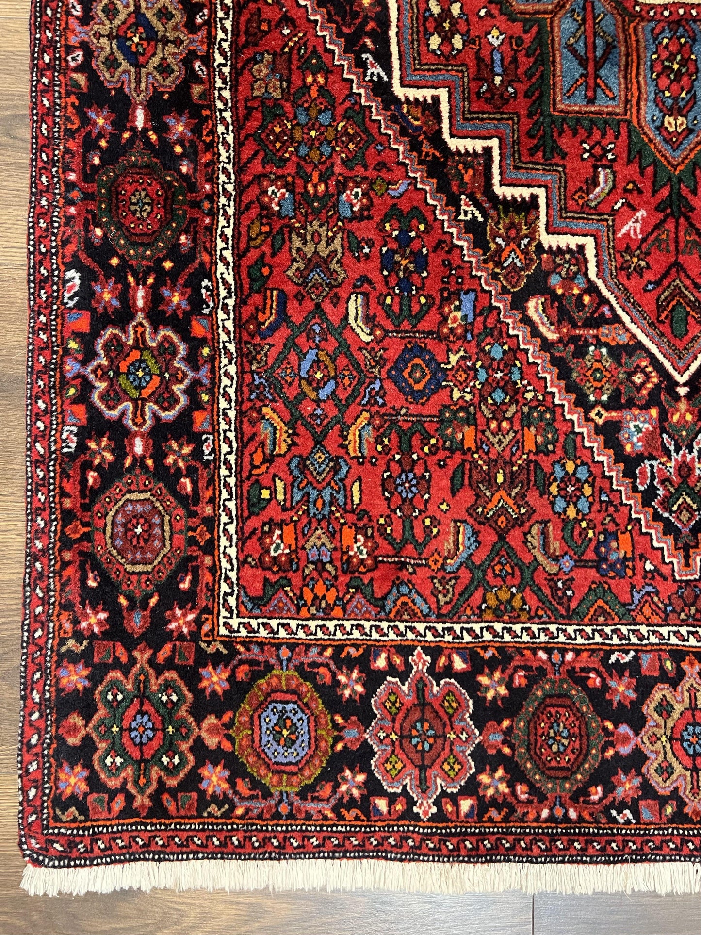 Fine Persian Bidjar Rug 3x5 ft, Ruby Red and Black, Geometric Medallion, Hand Knotted Semi Antique Oriental Bijar Carpet, Wool Area Rug, Tribal Rug - Nuvé