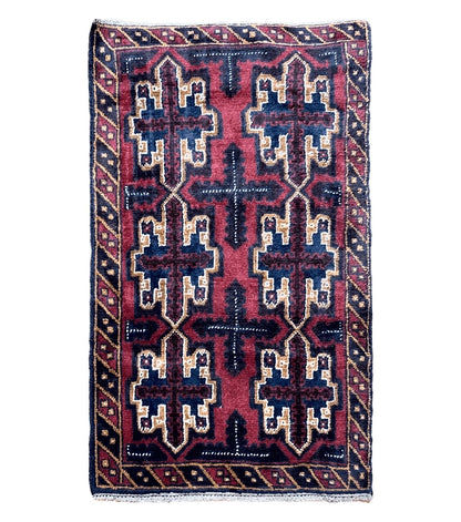 2' 7" X 4' 6" Vintage Handmade Tribal Wool Rug Balouchi Rug Afghan Rug Red Blue