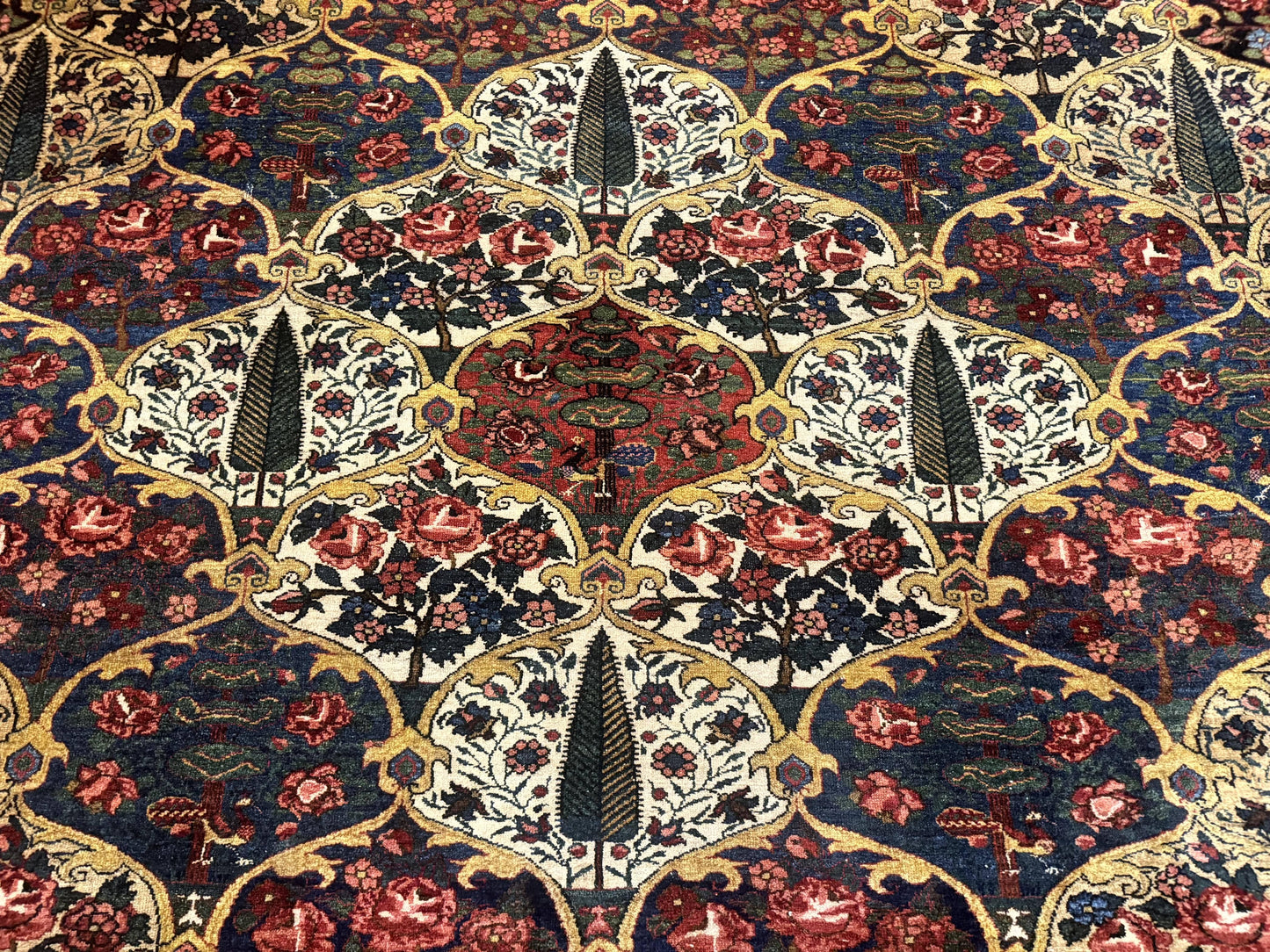 Antique Persian Bakhtiari Rug 12x19, Palace Size Wool Handmade Persian Carpet, Oversized Rug, Panel Design, Peacocks, Multicolor, Rare - Nuvé