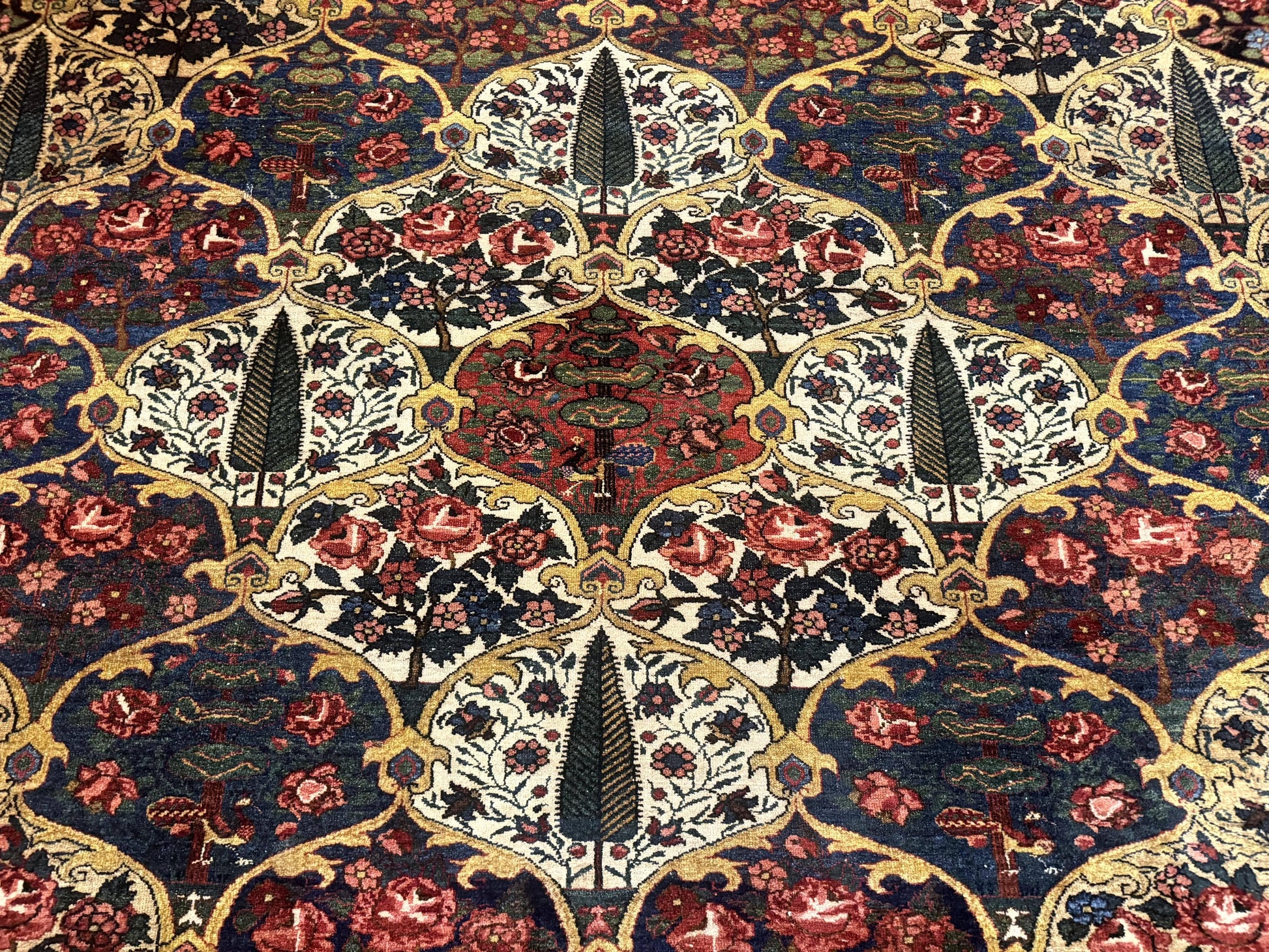 Antique Persian Bakhtiari Rug 12x19, Palace Size Wool Handmade Persian Carpet, Oversized Rug, Panel Design, Peacocks, Multicolor, Rare - Nuvé