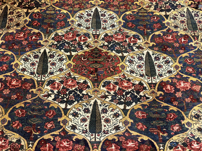 Antique Persian Bakhtiari Rug 12x19, Palace Size Wool Handmade Persian Carpet, Oversized Rug, Panel Design, Peacocks, Multicolor, Rare - Nuvé