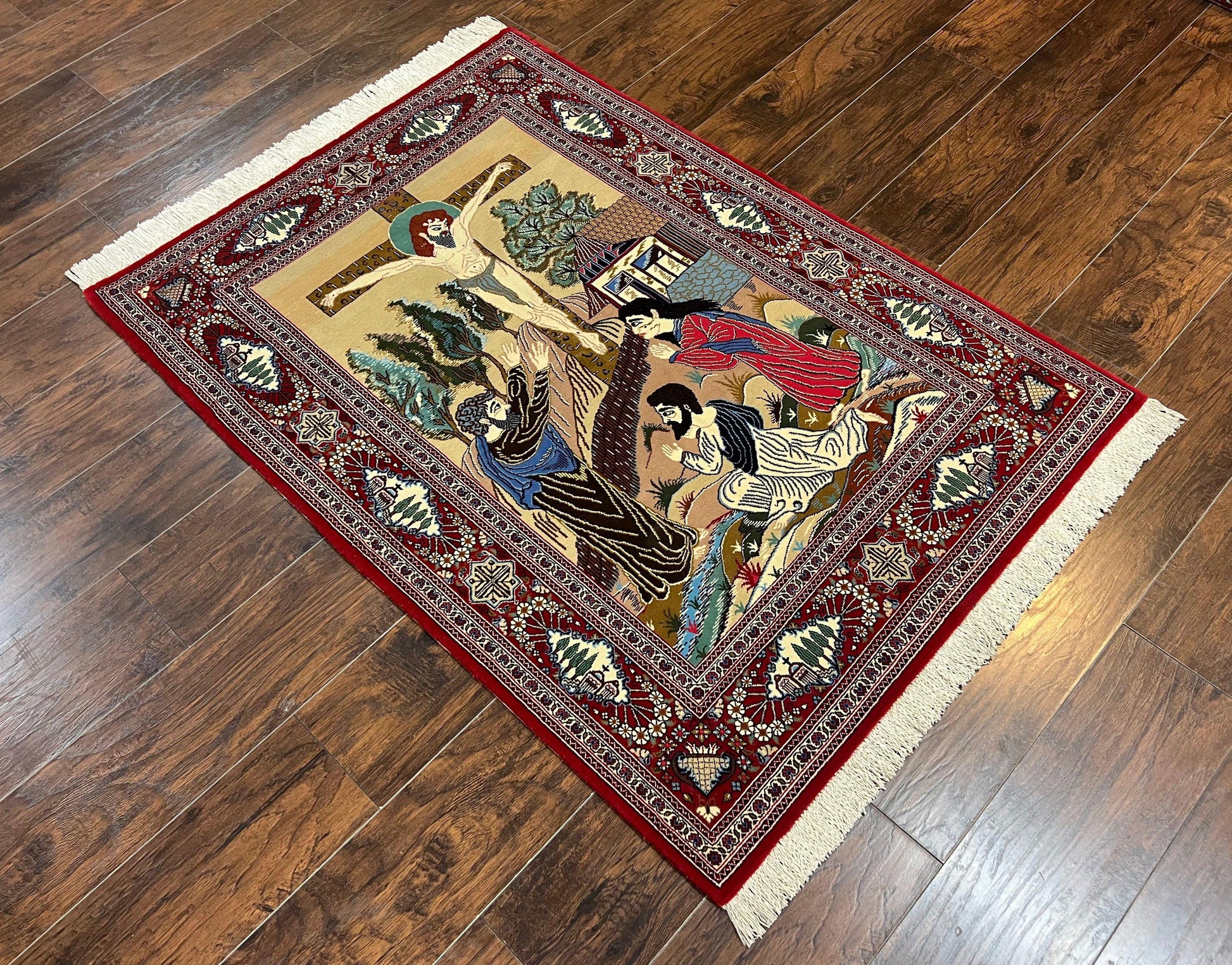 Persian Kashan Pictorial Rug 3x5 - Jesus on Cross - Nuvé