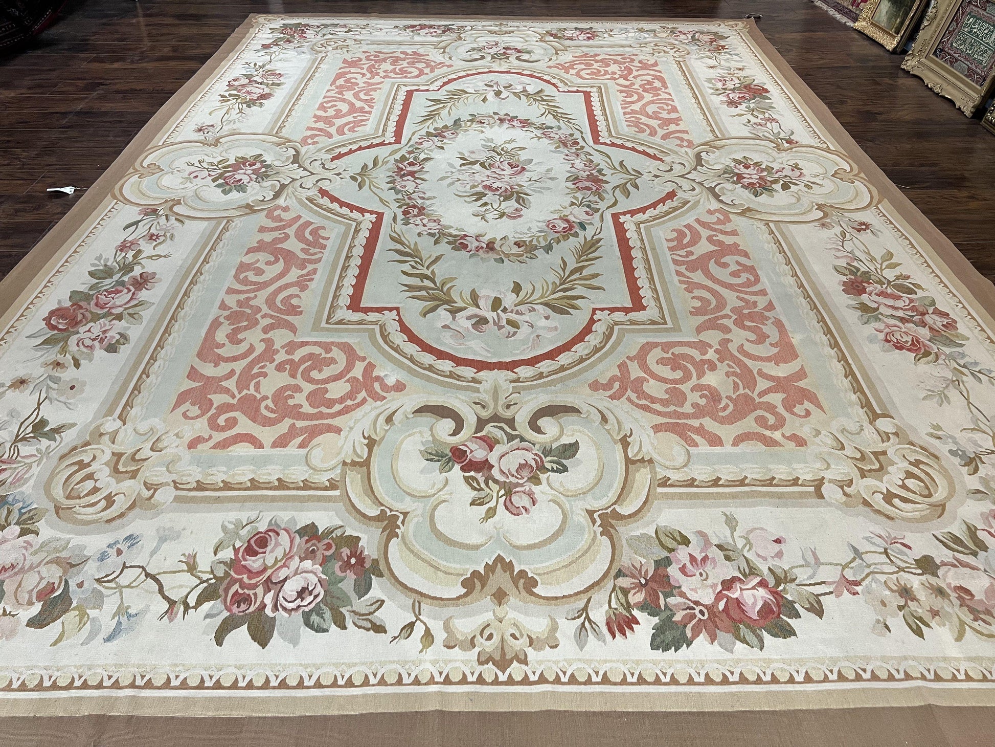Aubusson Rug 10x14, Wool Handmade Vintage Carpet, Elegant French European Design Rug, Large Room Sized Aubusson Rug, Stark Carpet - Nuvé