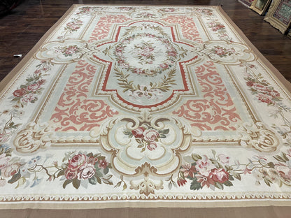 Aubusson Rug 10x14, Wool Handmade Vintage Carpet, Elegant French European Design Rug, Large Room Sized Aubusson Rug, Stark Carpet - Nuvé