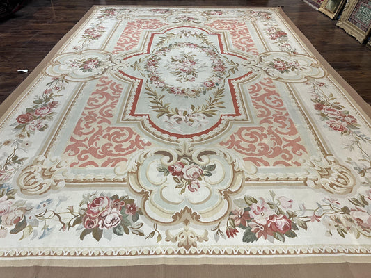 Aubusson Rug 10x14, Wool Handmade Vintage Carpet, Elegant French European Design Rug, Large Room Sized Aubusson Rug, Stark Carpet - Nuvé