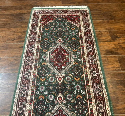 Green Indo Persian Bidjar Runner Rug 3x10, Green and Red - Nuvé