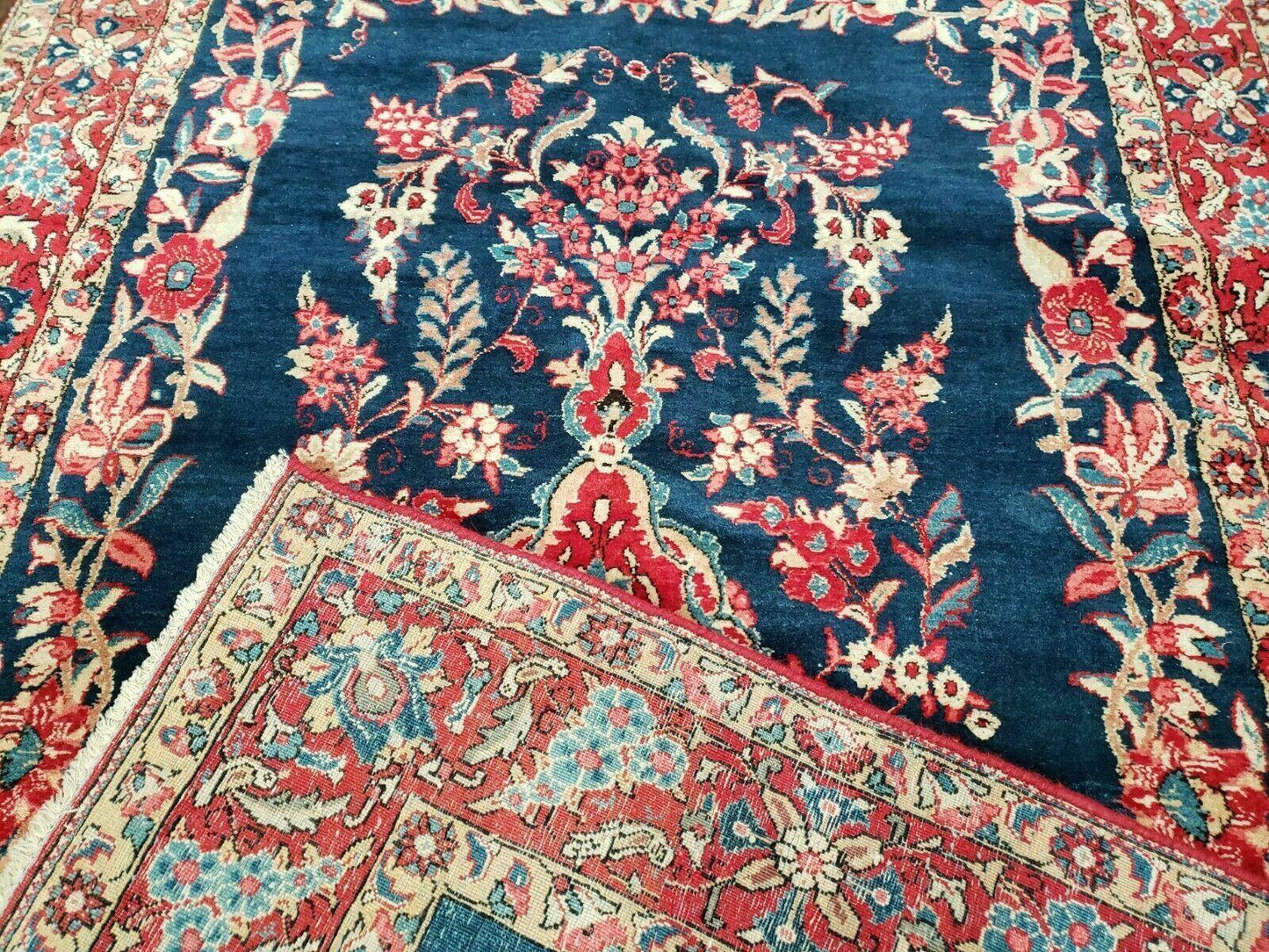 4' X 7' Vintage Handmade Turkish Wool Rug Flowers Birds Tree Of Life Blue Red - Nuvé