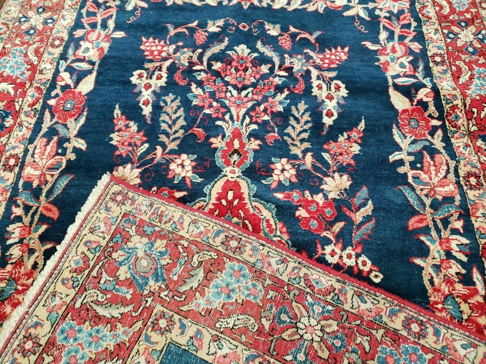 4' X 7' Vintage Handmade Turkish Wool Rug Flowers Birds Tree Of Life Blue Red - Nuvé