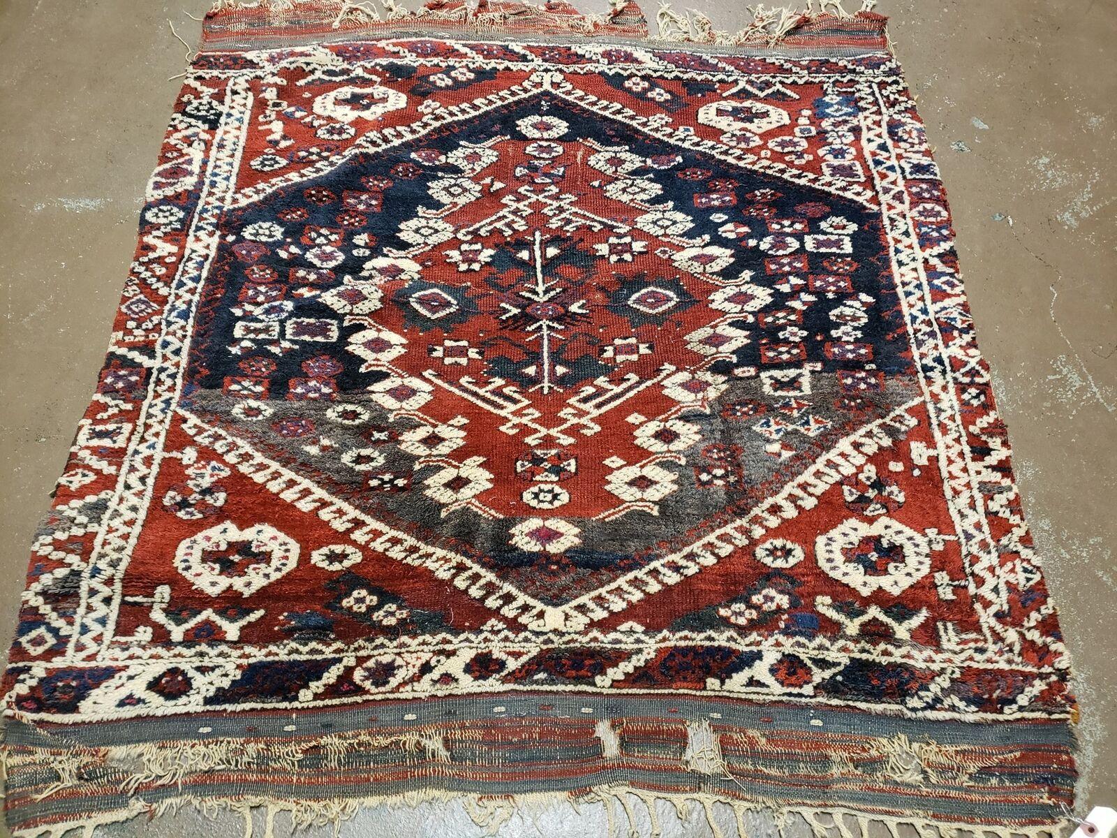 4' X 4' 4" Antique Handmade Turkish Oriental Bergema Wool Veg Dyes Tribal Collectible Rug - Nuvé