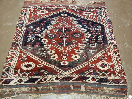 4' X 4' 4" Antique Handmade Turkish Oriental Bergema Wool Veg Dyes Tribal Collectible Rug - Nuvé