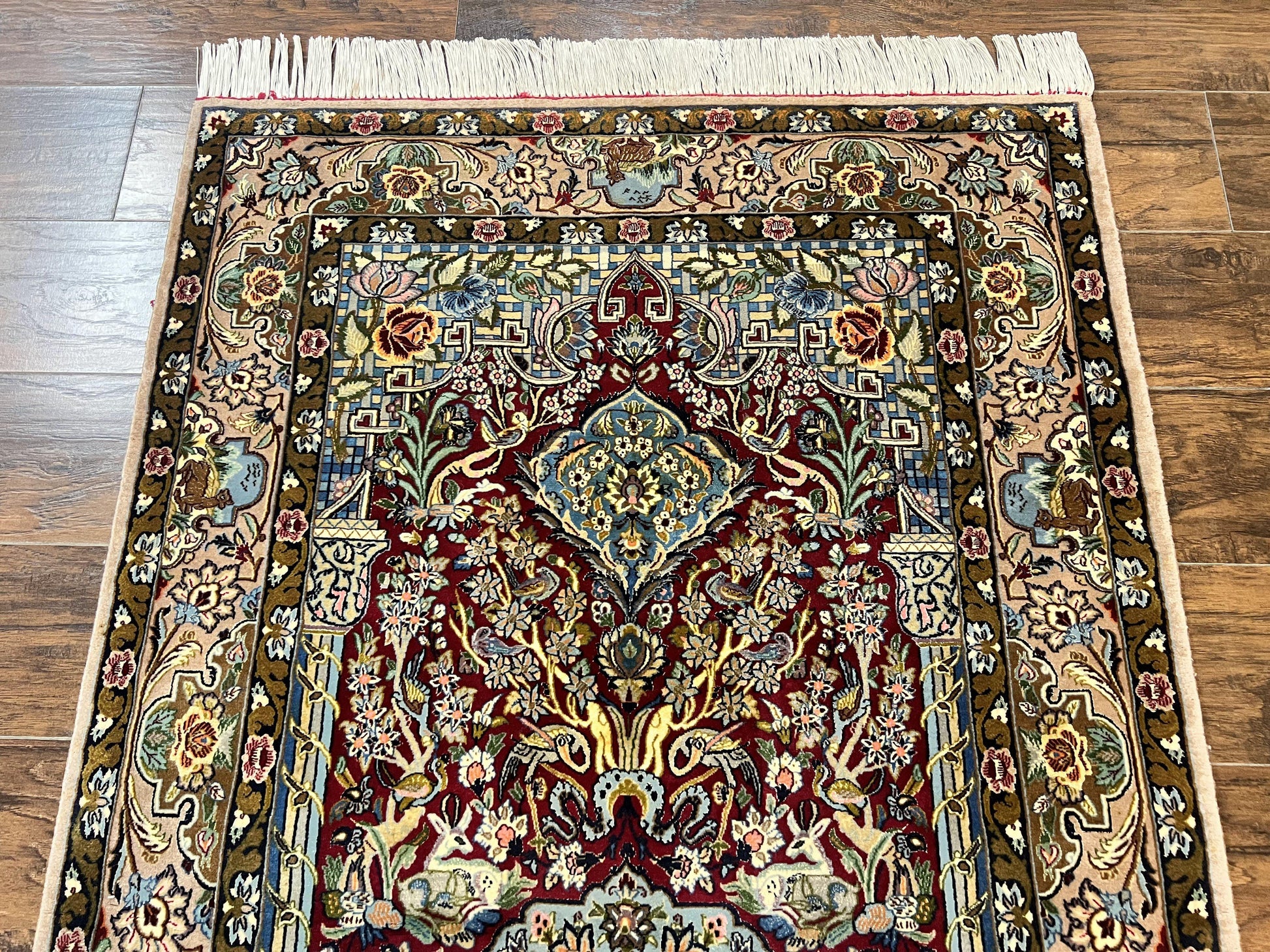 Marvelous Persian Isfahan Rug 3.7 x 5.6, Tree of Life and Animal Pictorials, Handmade Vintage Super Fine 600 KPSI, Kork Wool  Silk Highlights, Rare - Nuvé