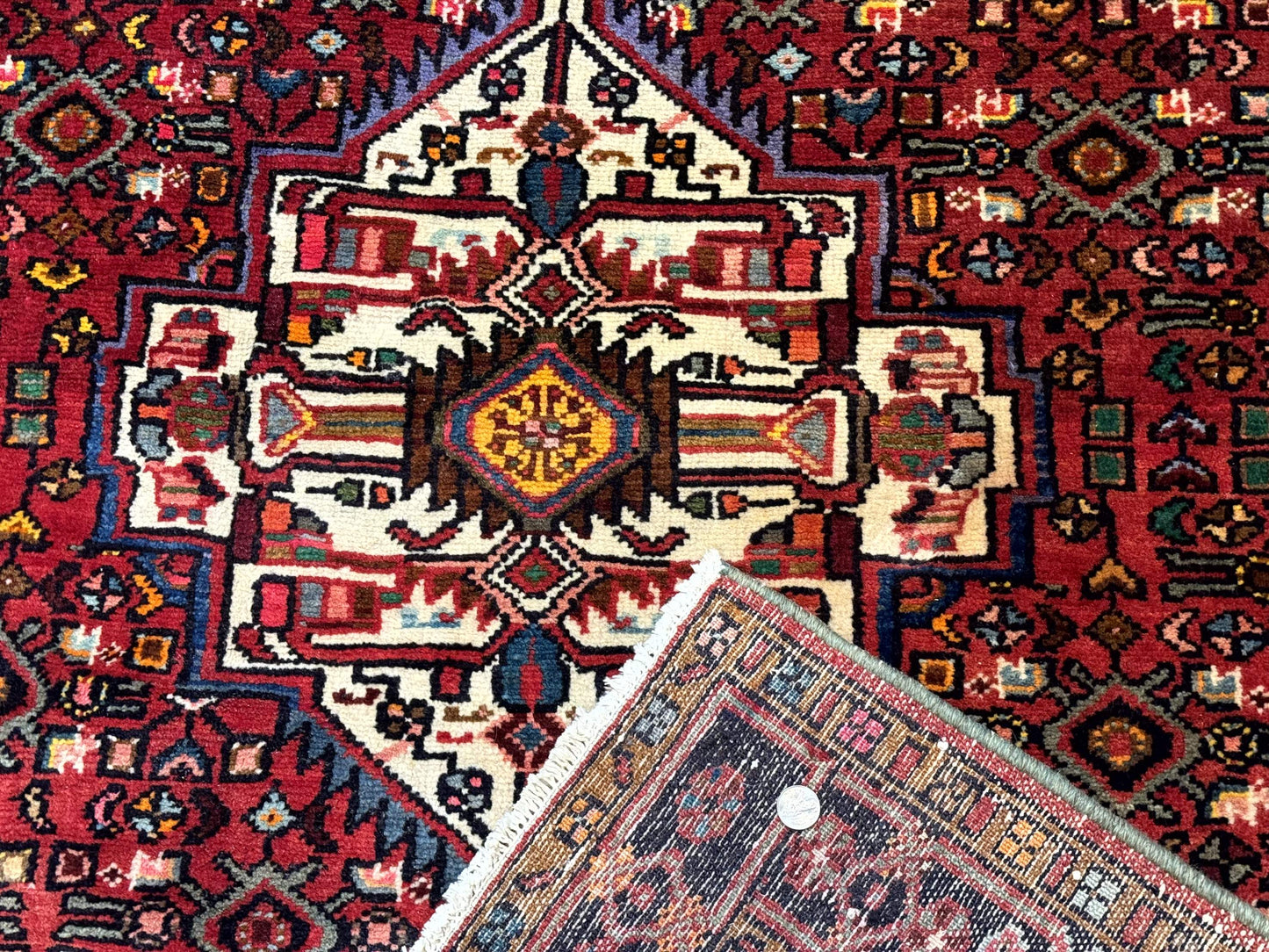 Persian Hamadan Rug 4x7, Tribal Village Malayer Carpet, Red and Ivory, Bohemian Antique - Nuvé